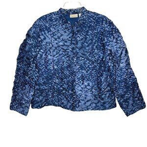 Chico's Aimee Jacket "Animal Blues" Tie Dye Look Ruched Zip Front Textured Sz 3